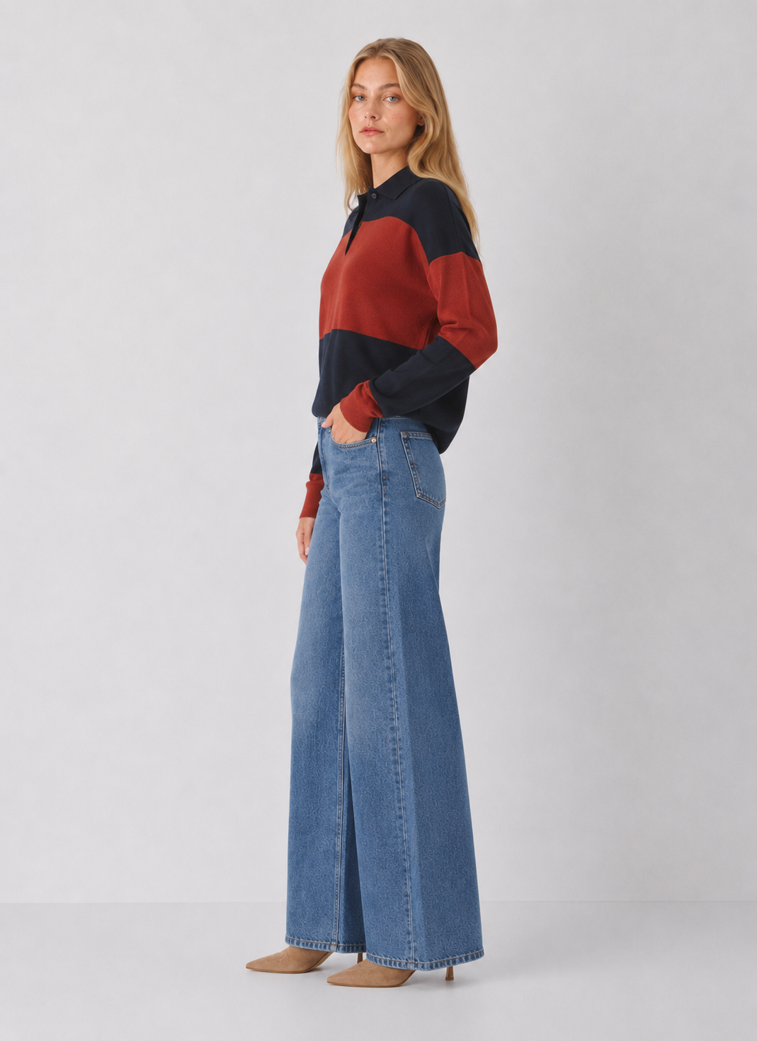 Color Block Knit Polo Sweater