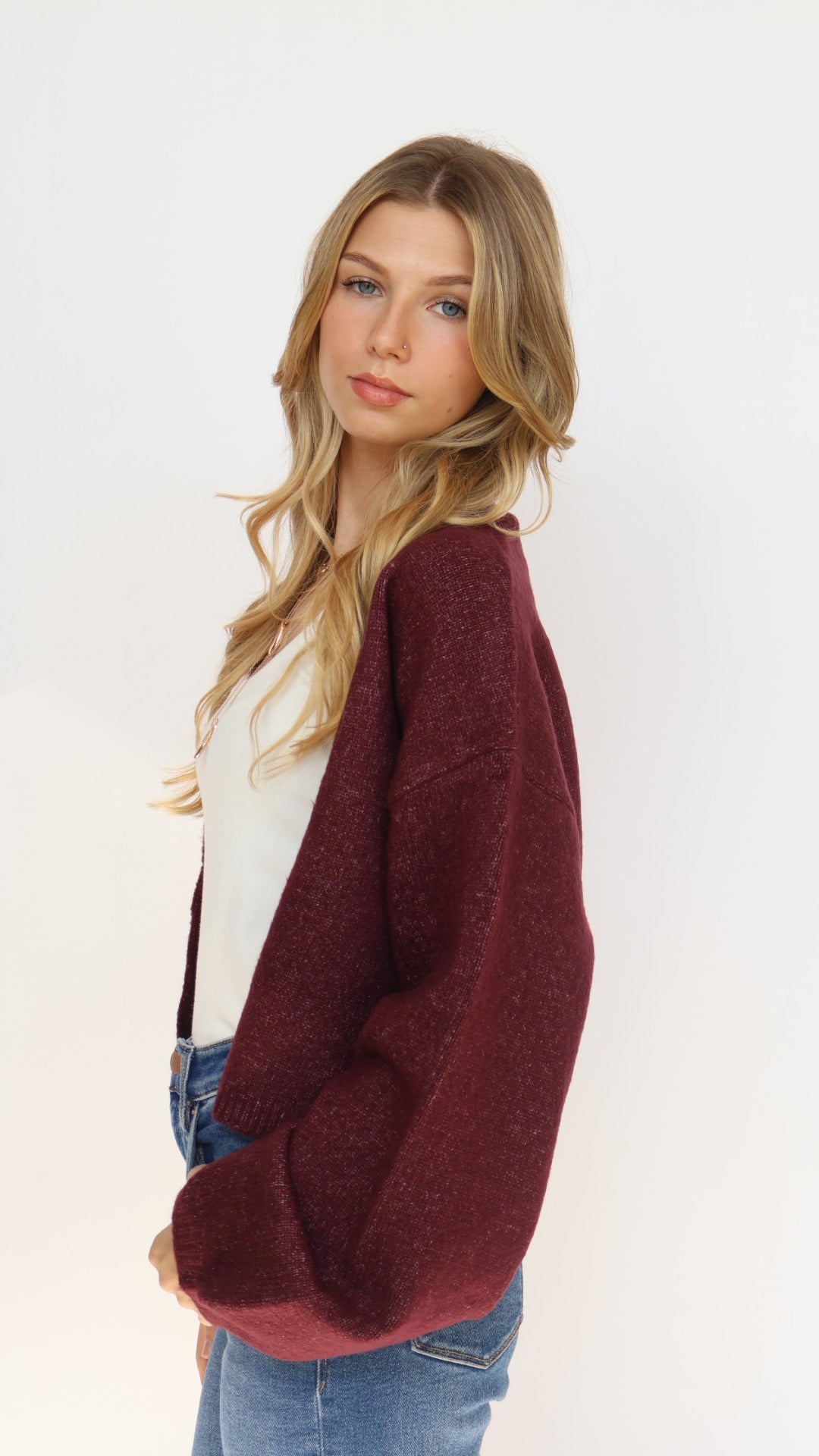 Open Front Crop Cardigan Sweater