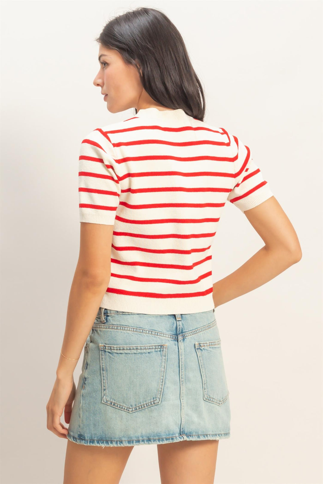 Stripe Short Sleeve Button Up Cardigan