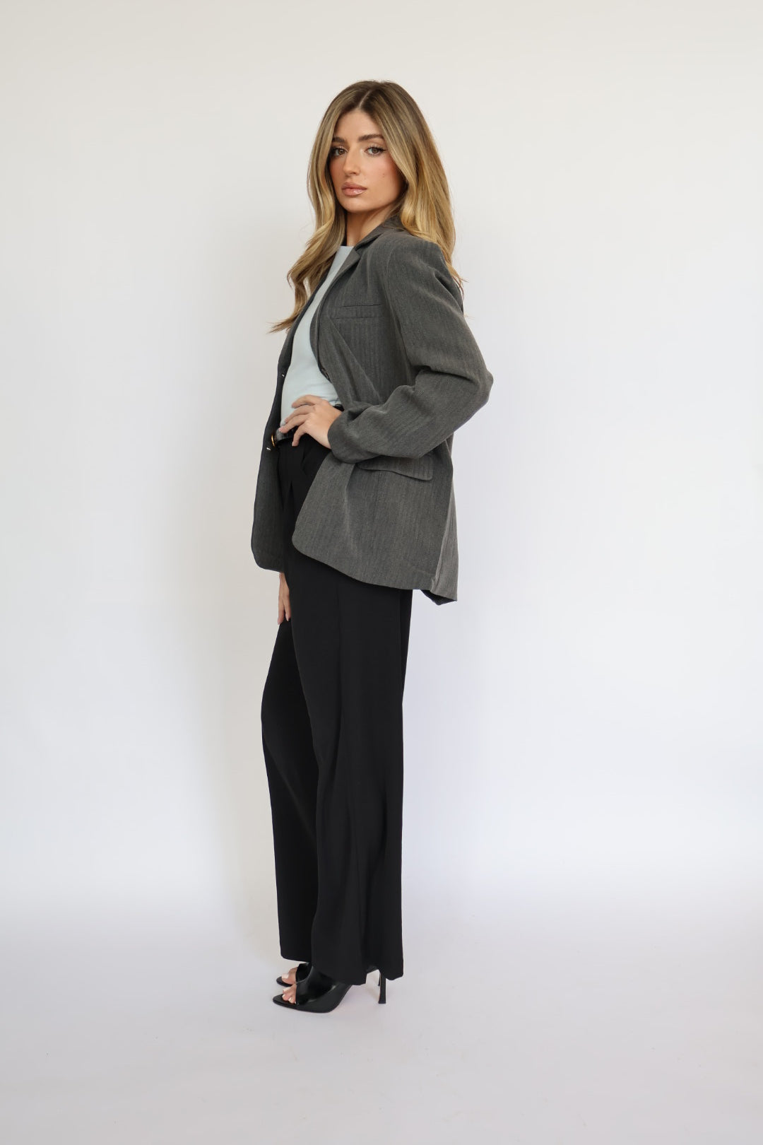 Oversized Button Front Blazer with Front Pockets