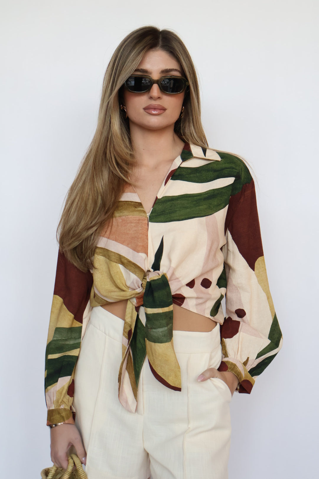 Tie Front Printed Blouse