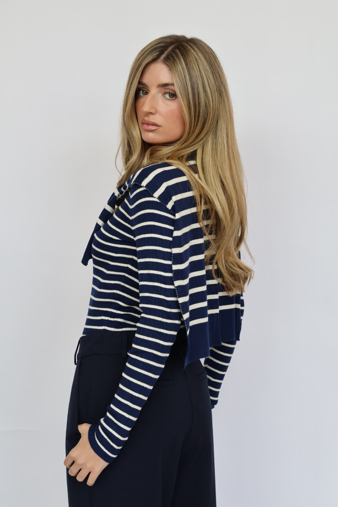 Stripe Long Sleeve Top with Cardigan