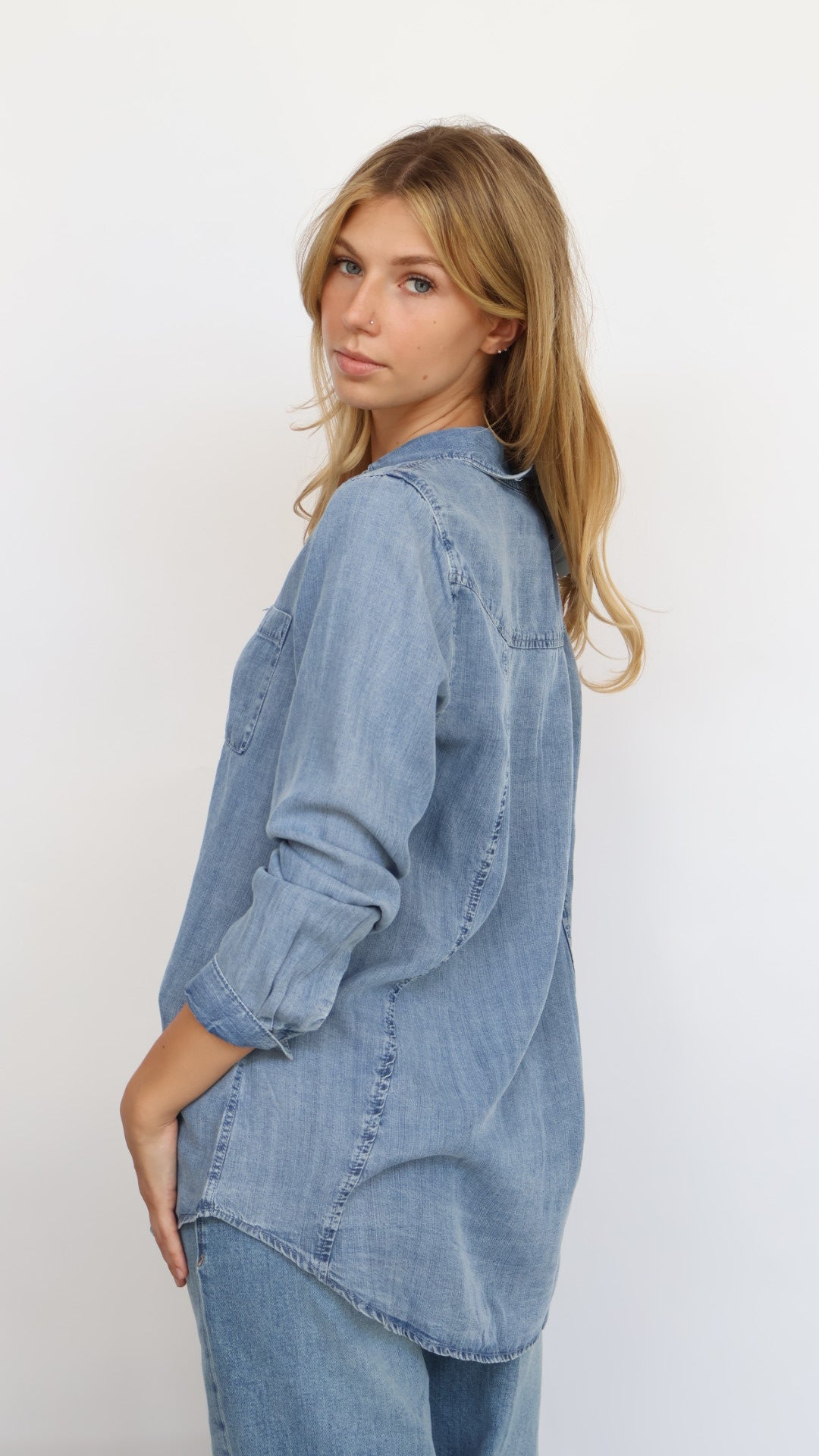 Thread & Supply Denim Long Sleeve Button Down Top
