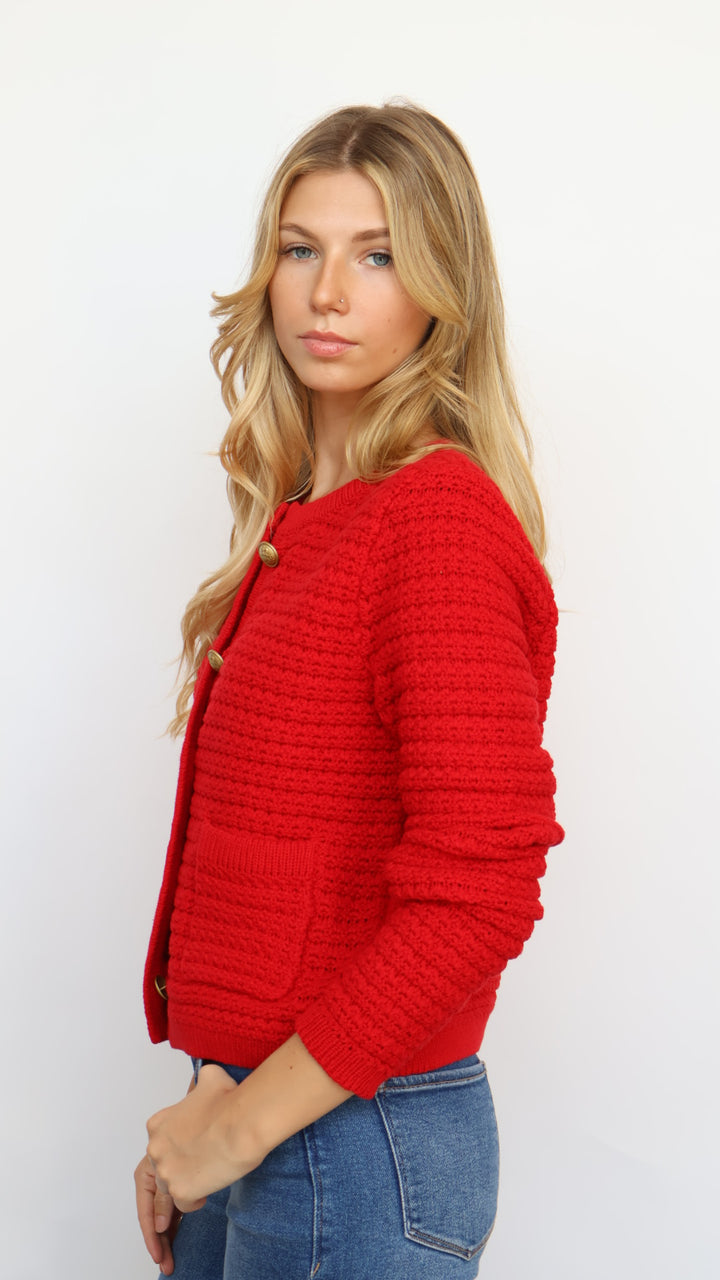 Dear John Denim Red Cable Knit Cardigan Sweater