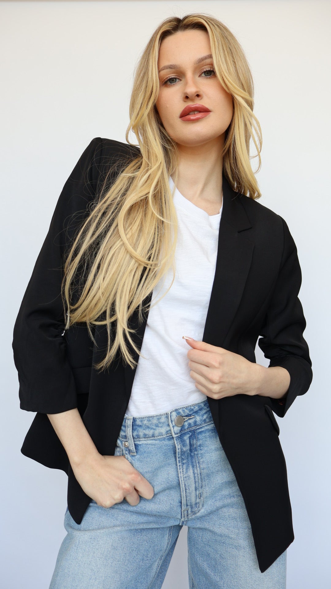 Ruched Sleeve Blazer
