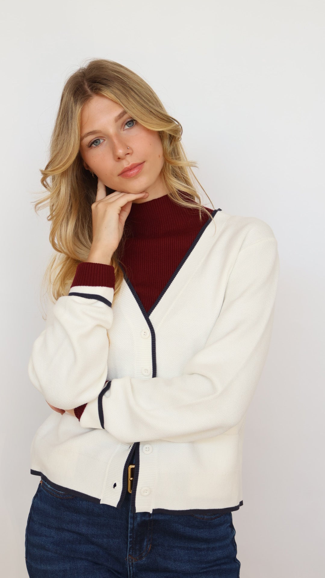 Thread & Supply Preppy Contrast Piping Cardigan