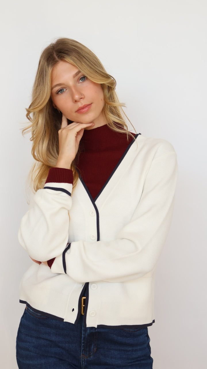 Thread & Supply Preppy Contrast Piping Cardigan