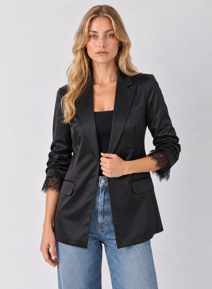 Lace Trim Satin Blazer
