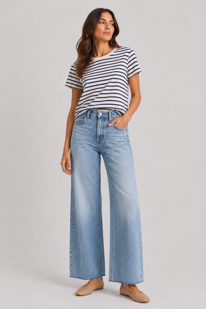 Pistola Tate Crop High Rise Bowed Wide Leg Jean - Ablaze