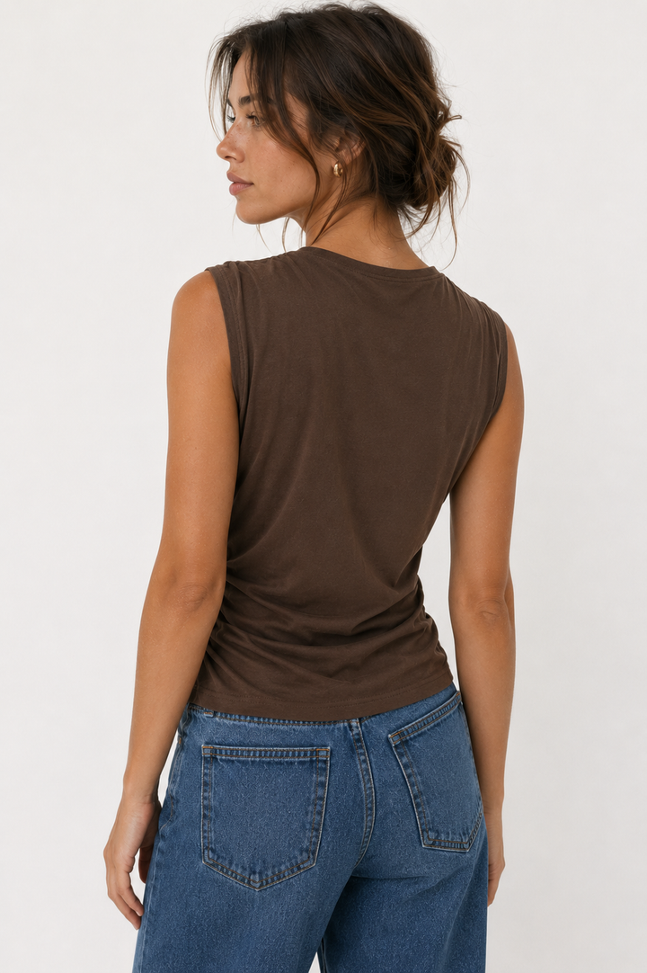 Sleeveless Draped Top With Gold Detail