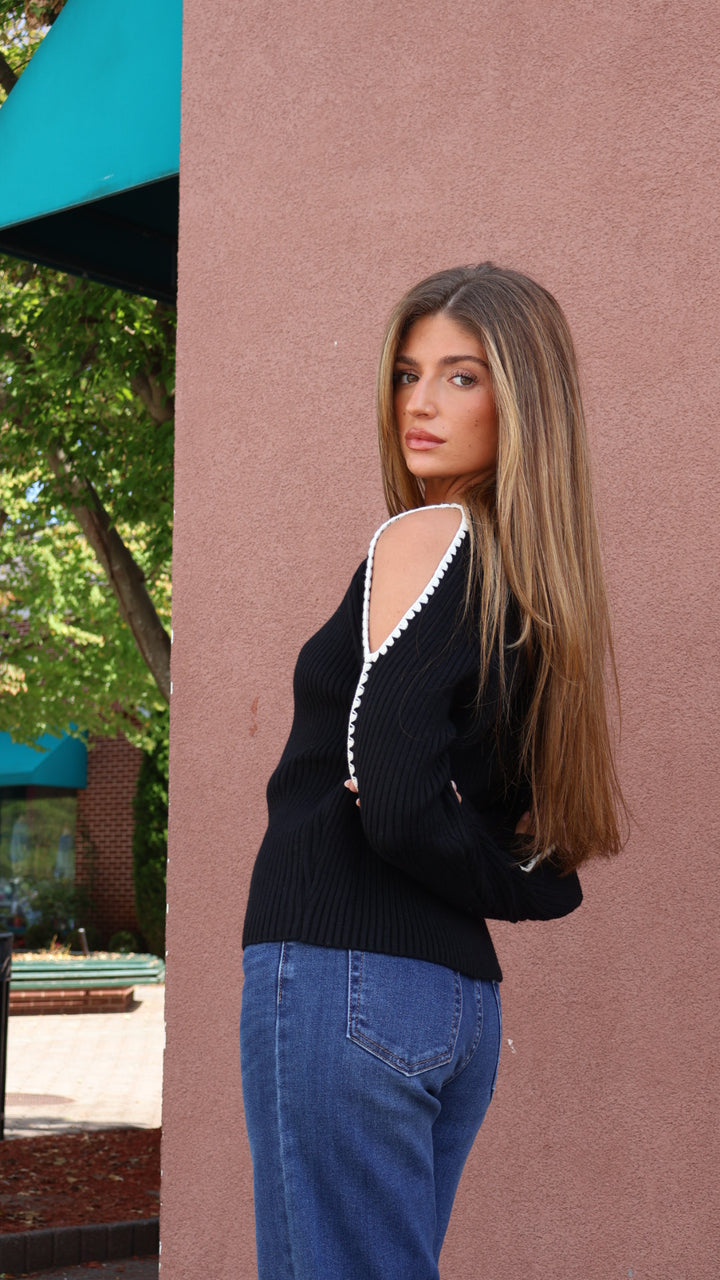 Elan Solid Cold Shoulder Sweater