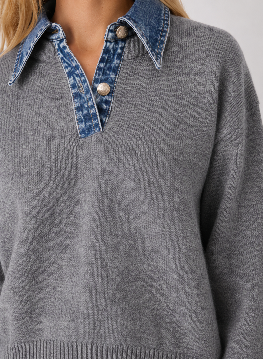 Denim Contrast Knit Sweater