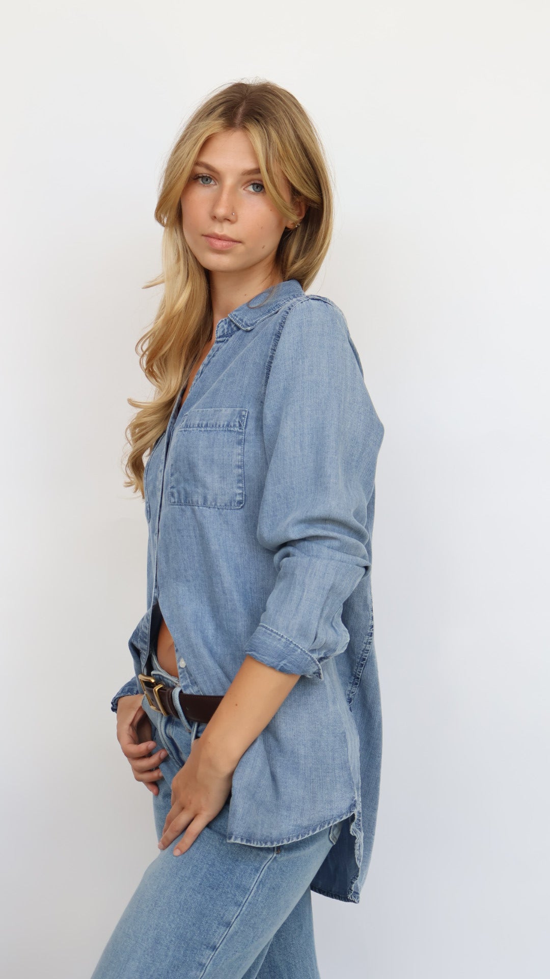 Thread & Supply Denim Long Sleeve Button Down Top