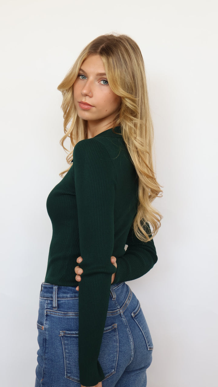 Collared Gold Button Ribbed Henley Top
