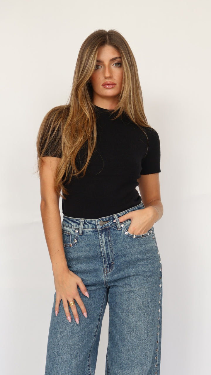 Habitual Gemma Studded High Waist Wide Leg Jeans