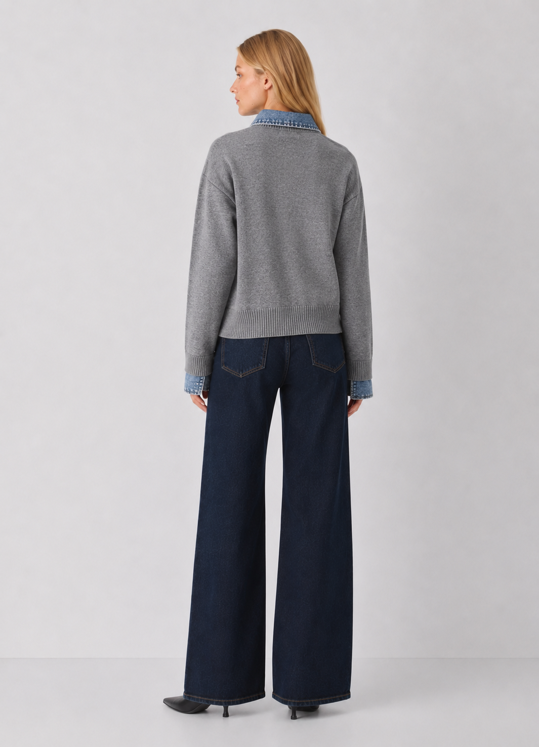 Denim Contrast Knit Sweater
