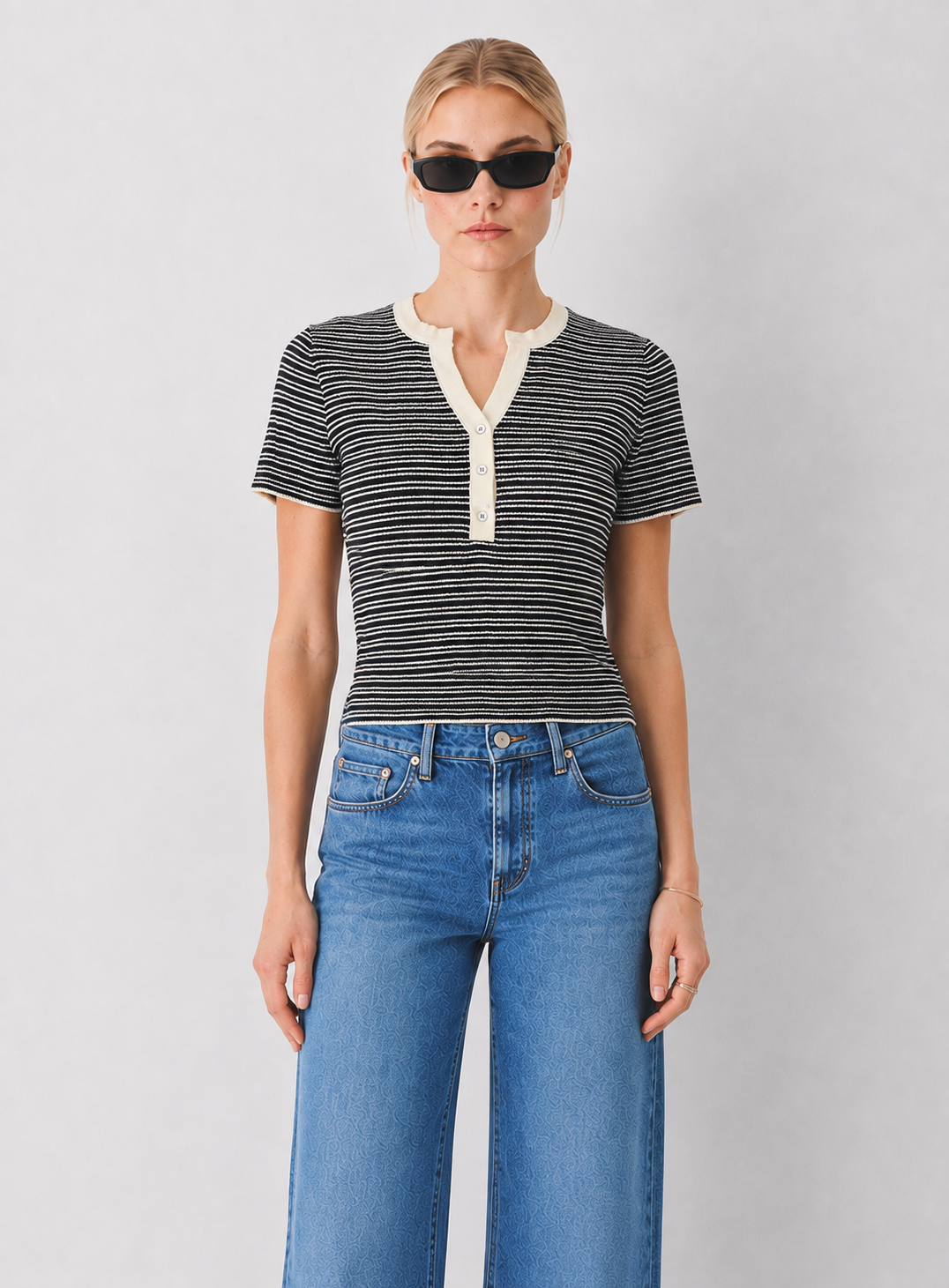 Dear John Neya Top Short Sleeve Stripe Henley