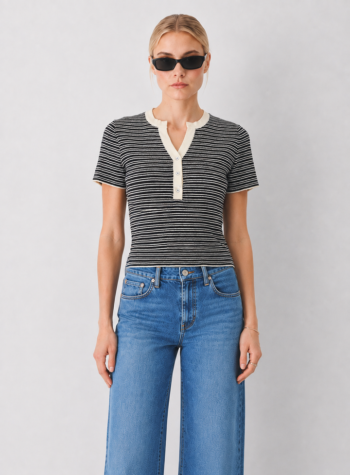 Dear John Neya Top Short Sleeve Stripe Henley