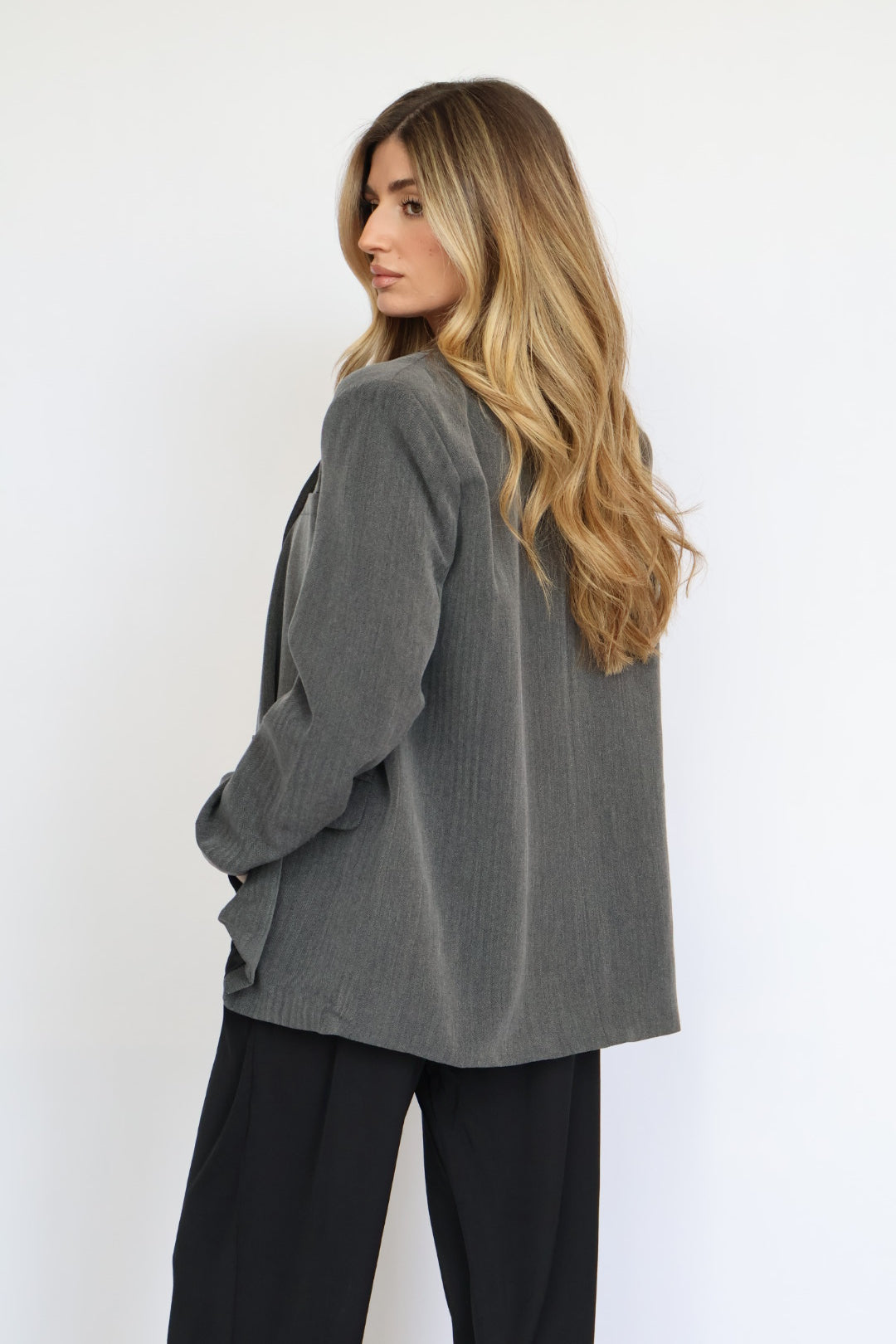 Oversized Button Front Blazer with Front Pockets