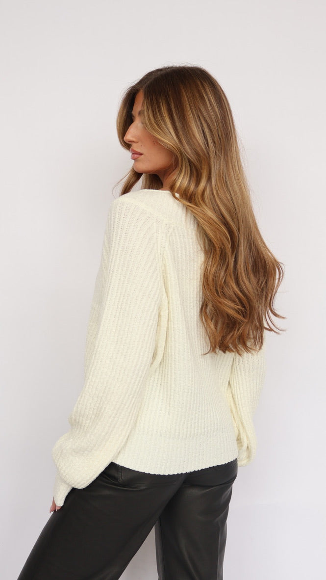 Ribbed Knit V Neck Loose Fit Sweater