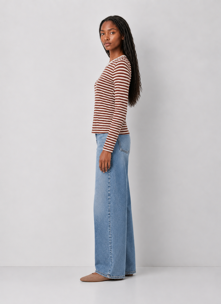 Z Supply Junie Long Sleeve Stripe Slub Tee - Dark Rosewood