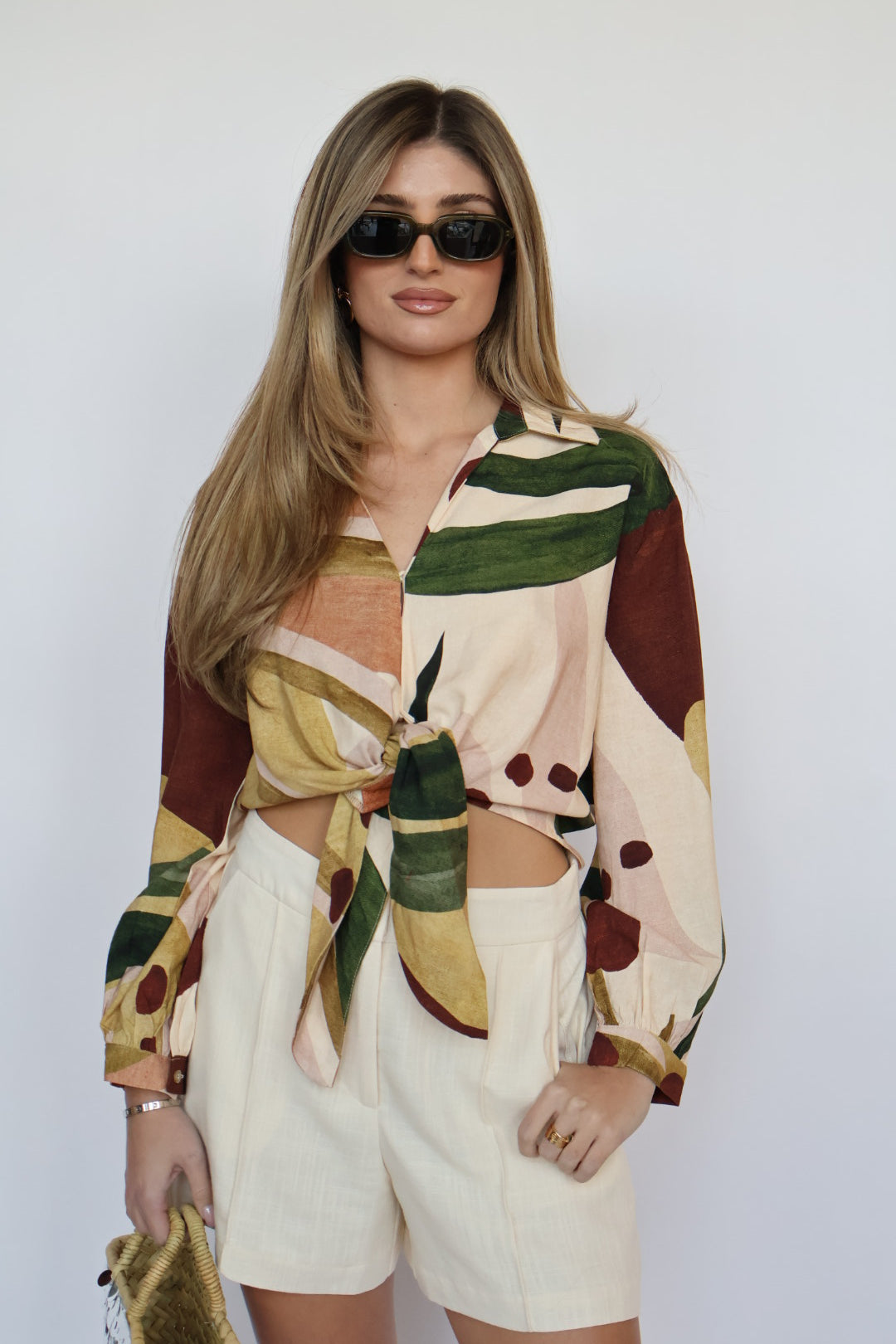 Tie Front Printed Blouse