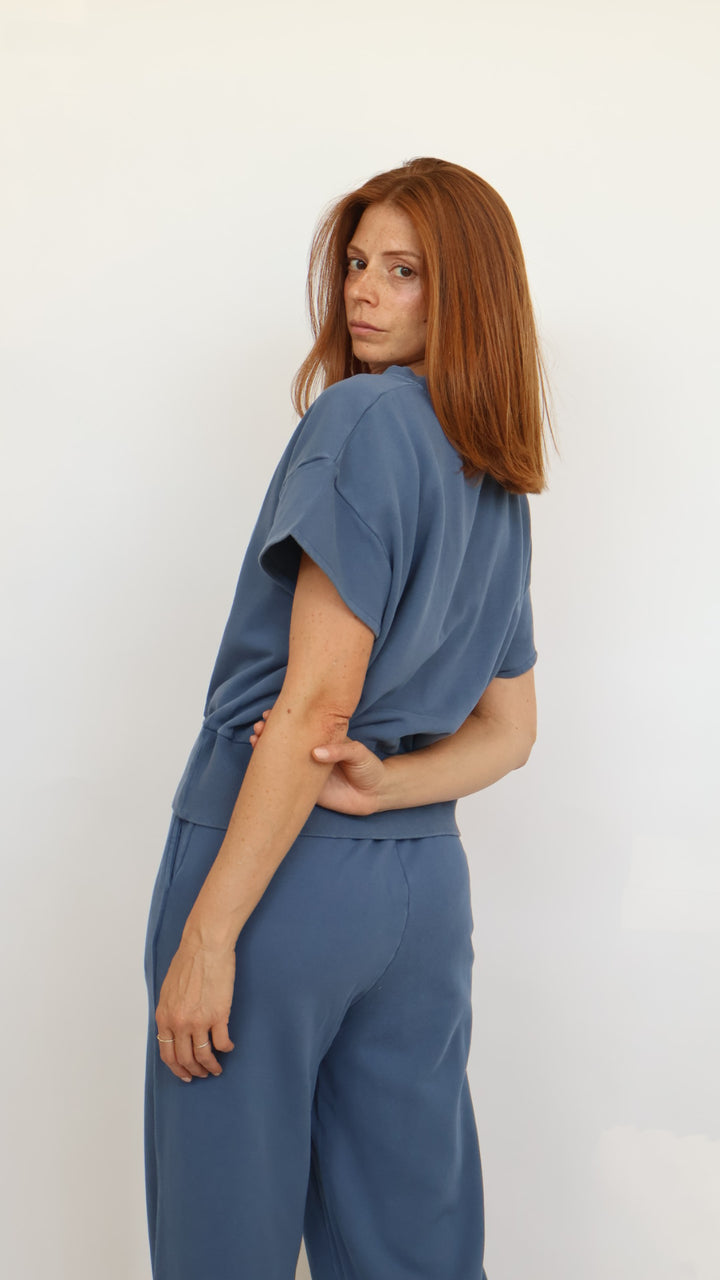 Elan Cap Sleeve V Neck Sweatshirt
