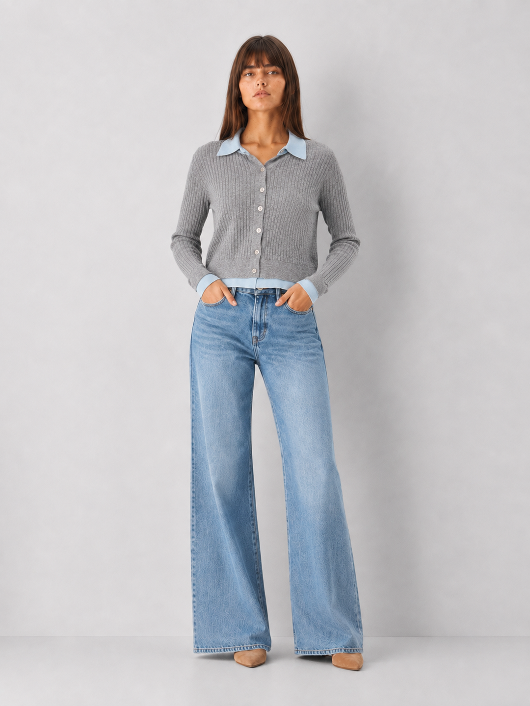 Contrast Collar Ribbed Cardigan
