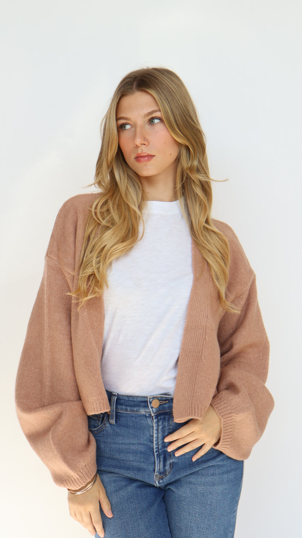 Open Front Crop Cardigan Sweater