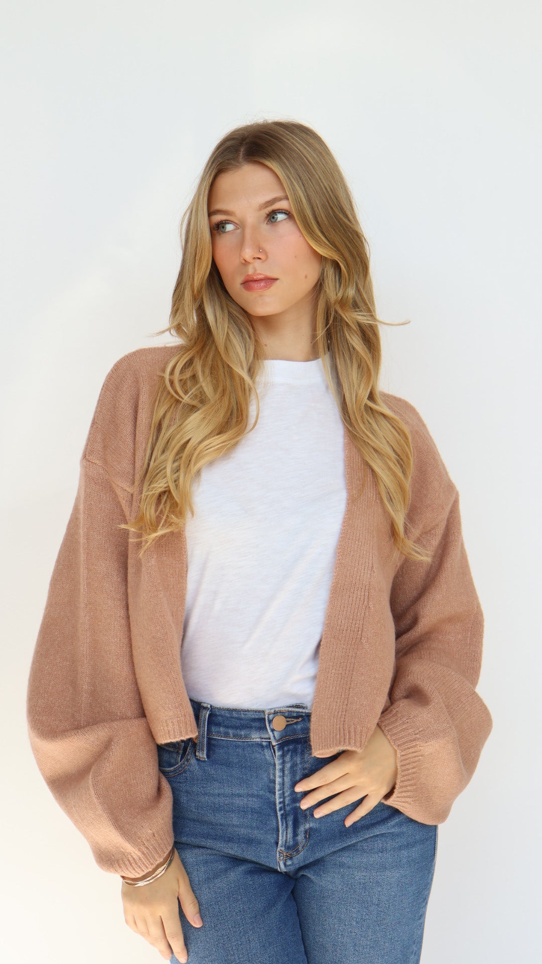 Open Front Crop Cardigan Sweater