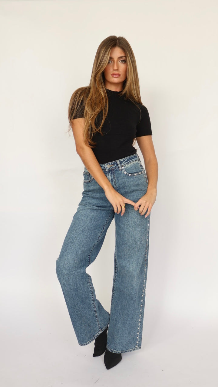 Habitual Gemma Studded High Waist Wide Leg Jeans