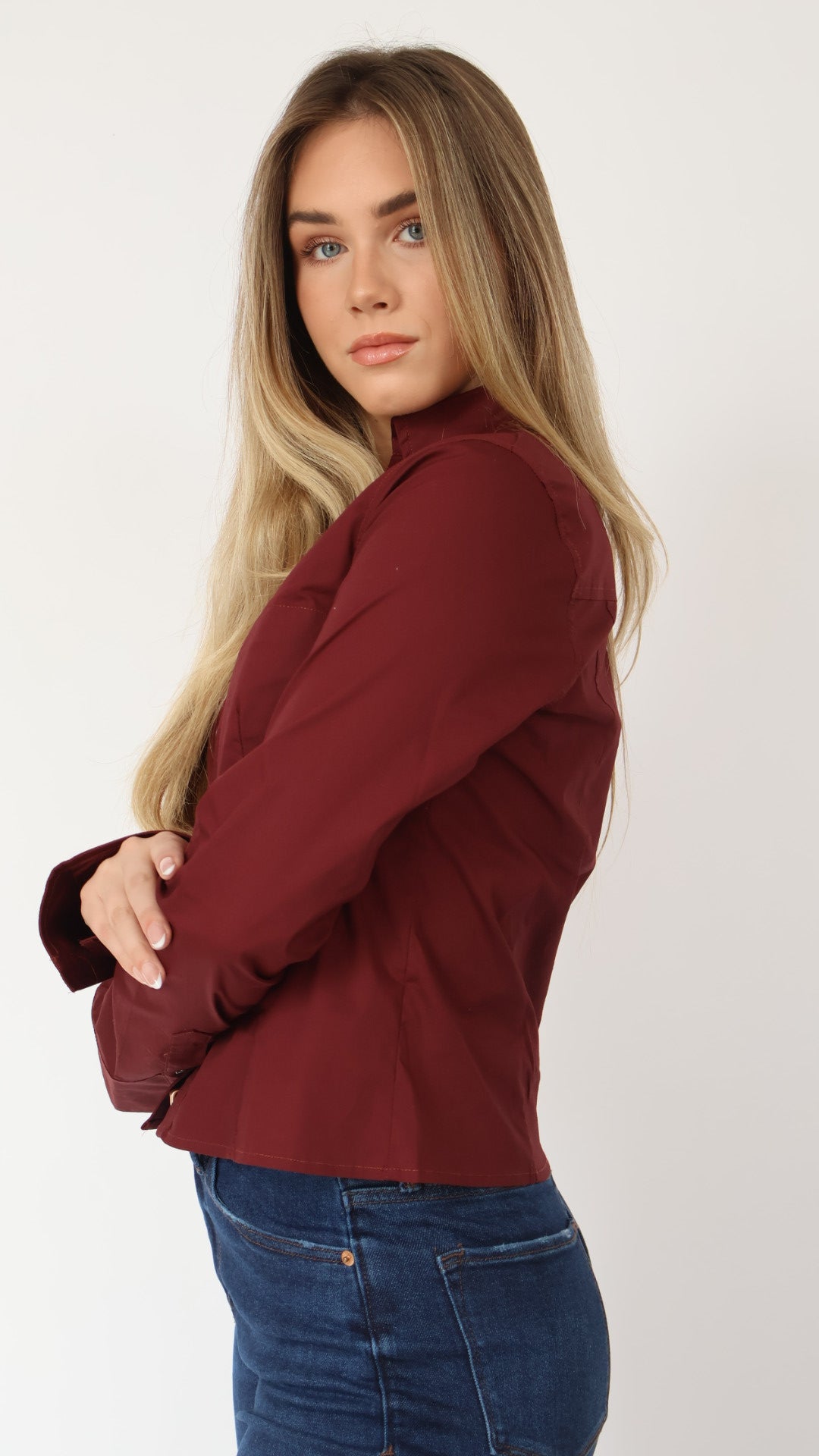 Fitted Poplin Long Sleeve Top
