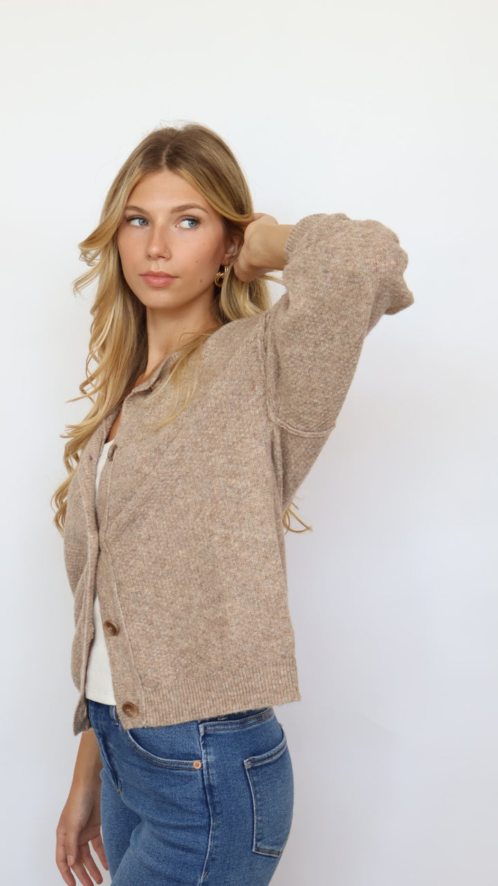 Textured Knit Crew Neck Cardigan