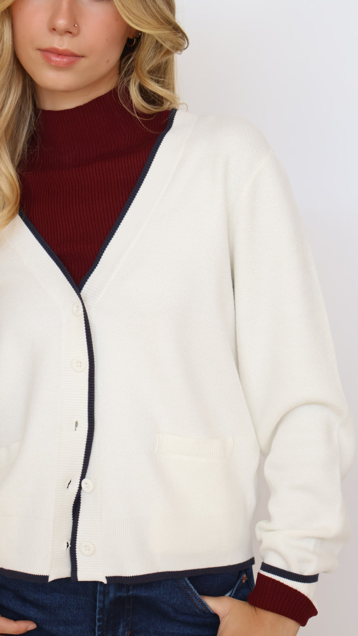 Thread & Supply Preppy Contrast Piping Cardigan