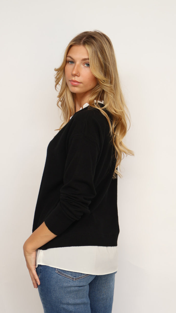 Pinch Ruffle V-Neck Twofer Sweater