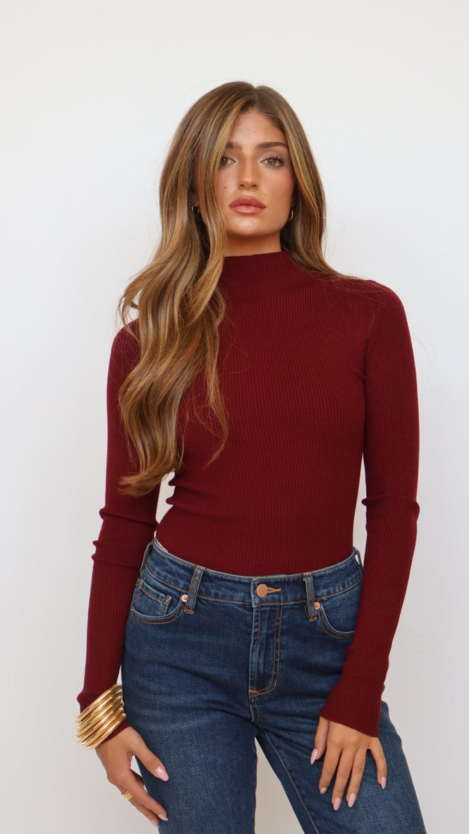 Ribbed Mock Neck Long Sleeve Top