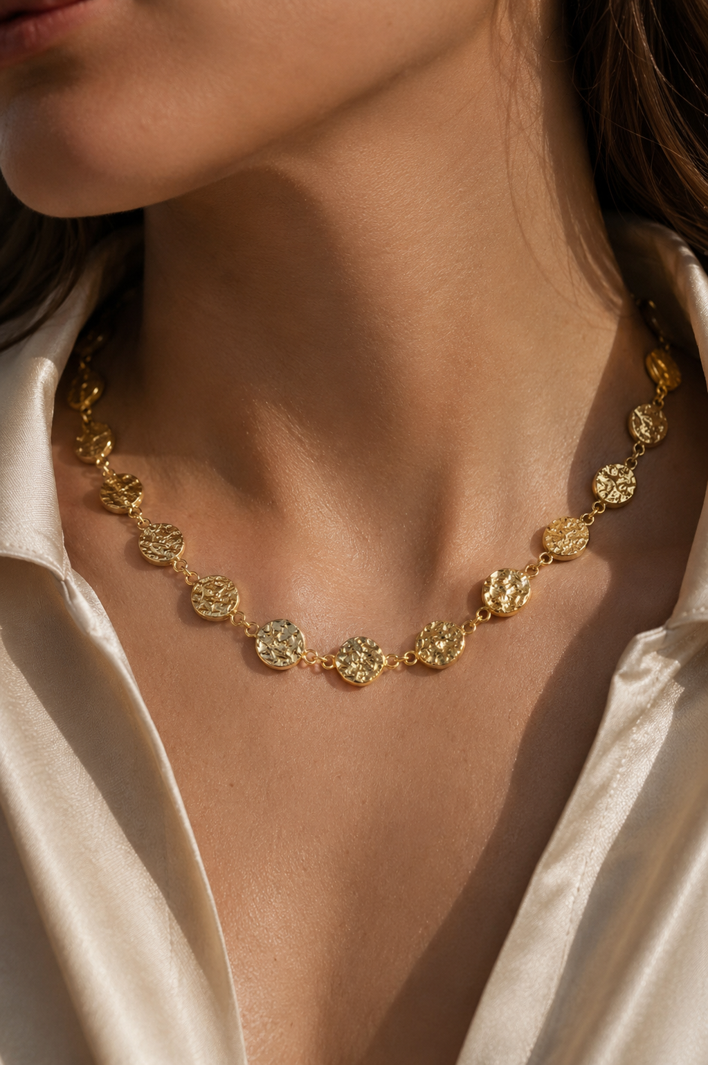 Hammered Disc Link Chain Necklace