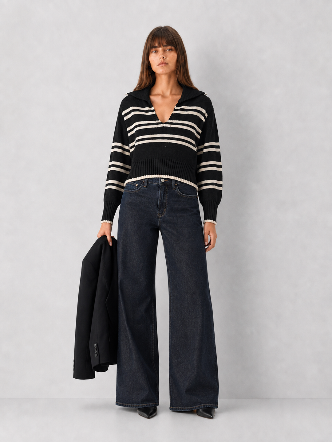 Elan Chloe Striped Polo Sweater