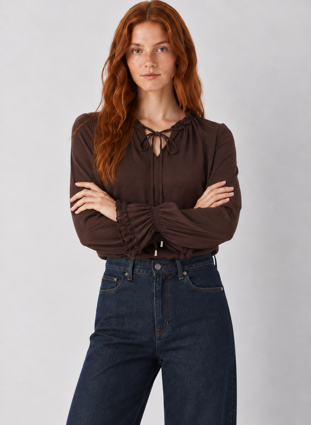 Ruffle Tie Neck Blouse