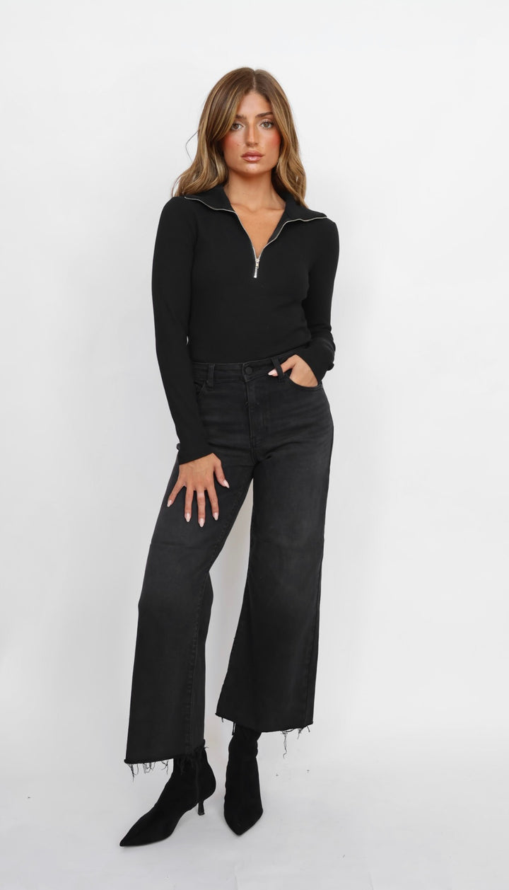 Just Black Denim Slim Cropped Wide Leg Jeans