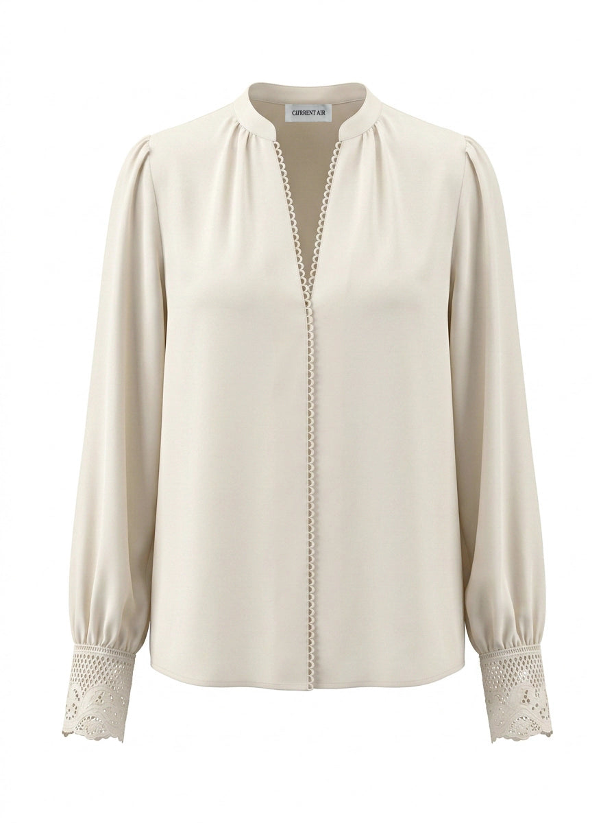 Lace Detail V-neck Long Sleeve Blouse