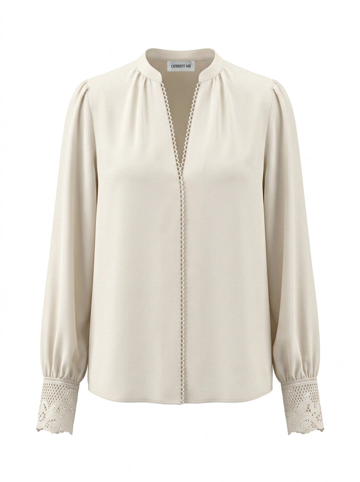 Lace Detail V-neck Long Sleeve Blouse