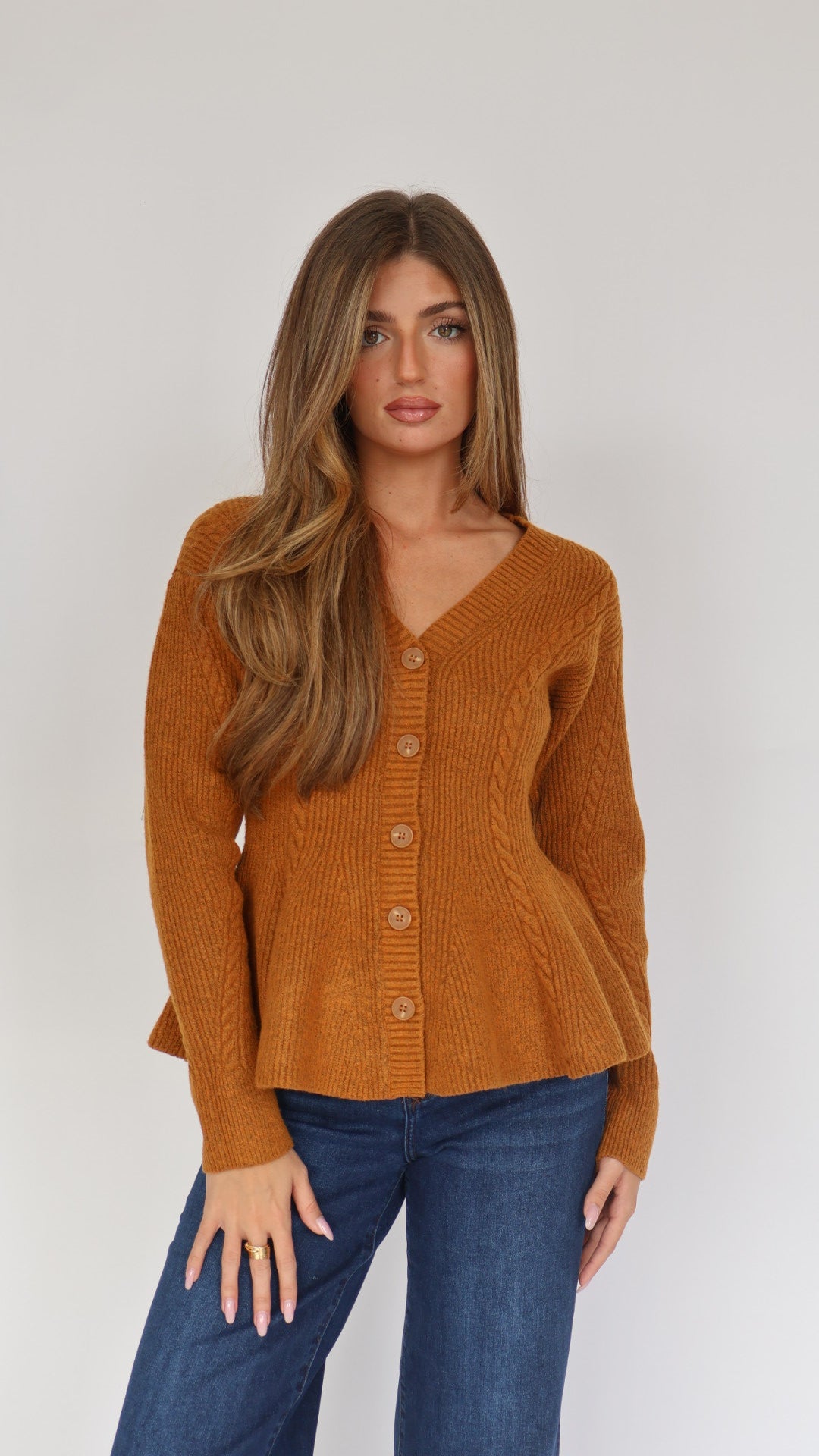 Steve Madden Courtney Peplum Button Front Sweater