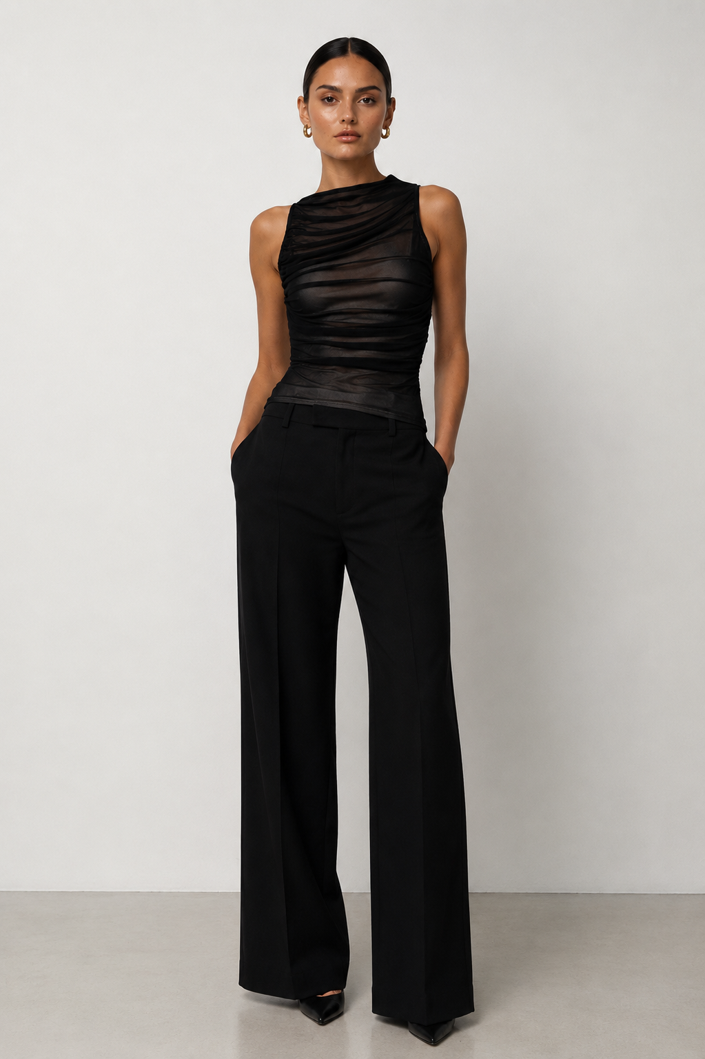 Ruched Mesh Tank Top
