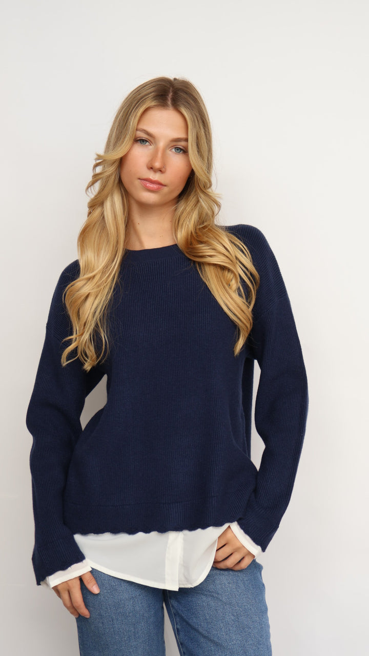 Pinch Twofer Crew Neck Sweater Navy