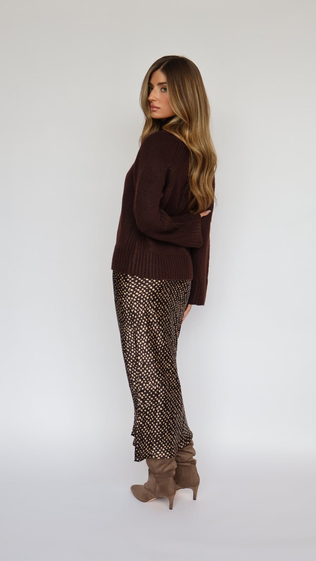 Satin Polka Dot Midi Skirt