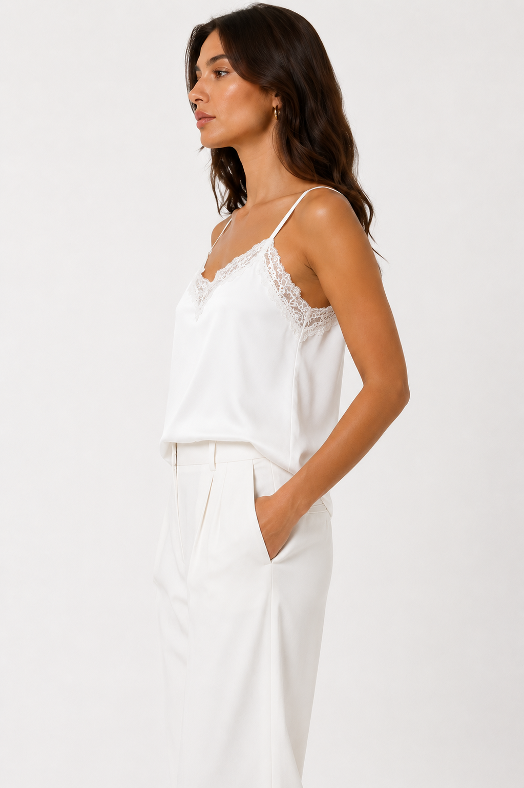 Satin V-Neck Lace Trim Cami