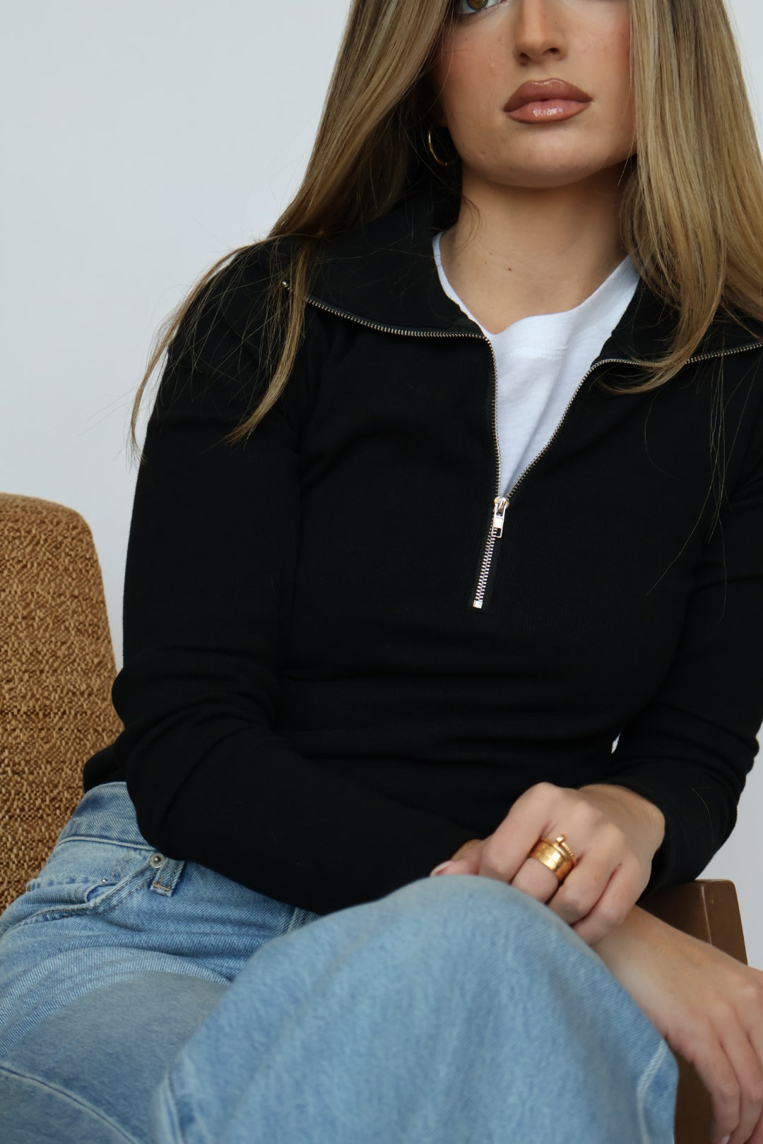 BEST SELLER : Loren Ribbed Cotton Zip Long Sleeve Top 40% OFF IN CART