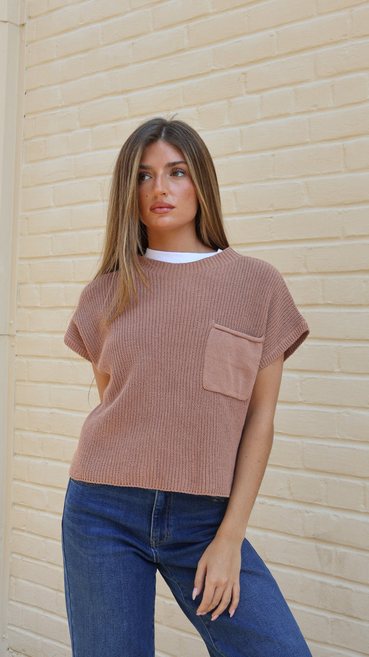 Elan Cap Sleeve Pocket Sweater
