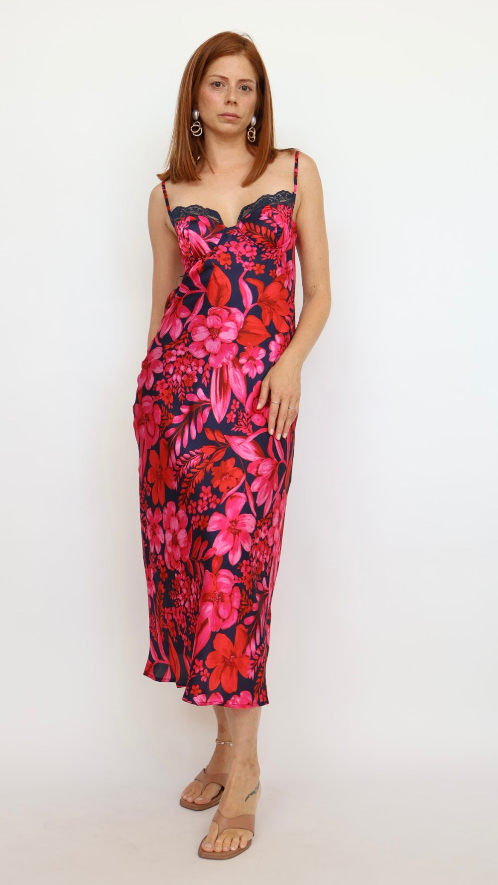 Floral Glam Satin Slip Dress